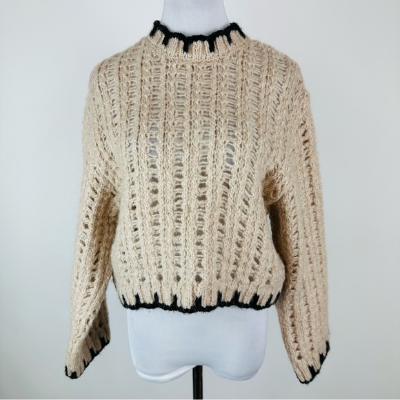 MANGO Contrast Trim Wool Blend Sweater Size Small - Picture 3 of 9